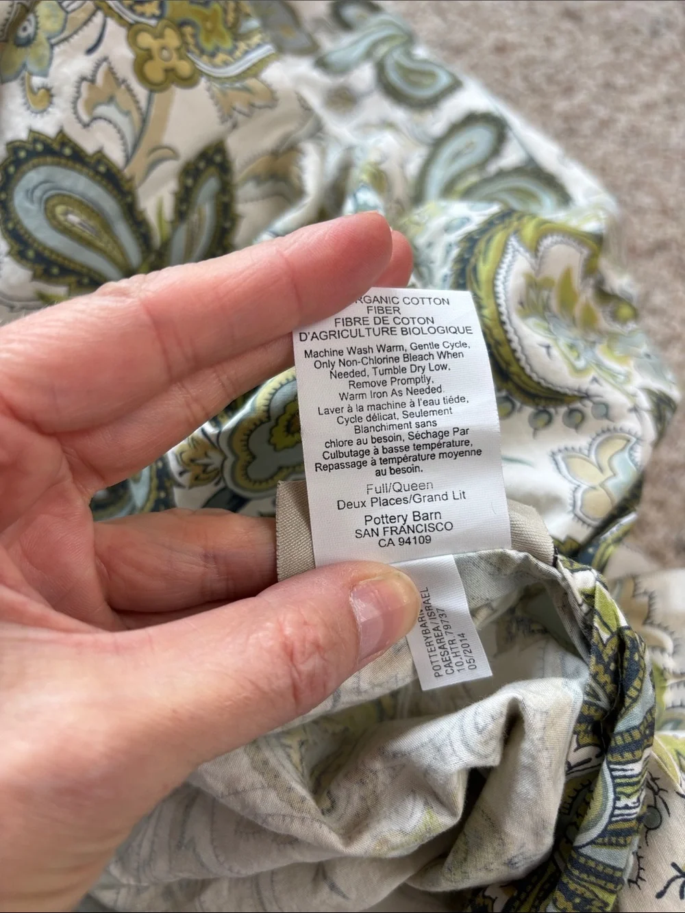 Charlie Paisley Organic Percale Duvet Cover Green Blue Full/Queen and Shams